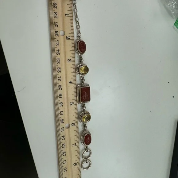 925 Sterling silver carved carnelian and faceted citrine bracelet 37.4g - Picture 8 of 10